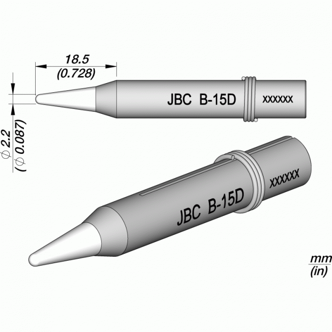 Жало коническое прямое для сетевых паяльников JBC Iron Tips ⌀2.2 × 18,5 мм 12A000066