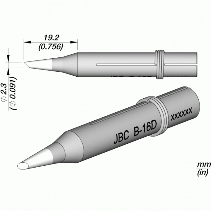 Жало коническое со скосом JBC Iron Tips для сетевых паяльников 30ST, 40ST, SL2020, IN2100 ⌀2.3 × 19.2 мм 12A000067