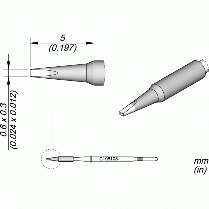 Паяльное жало JBC C105 прямое зубило 0.3x0 12A000093