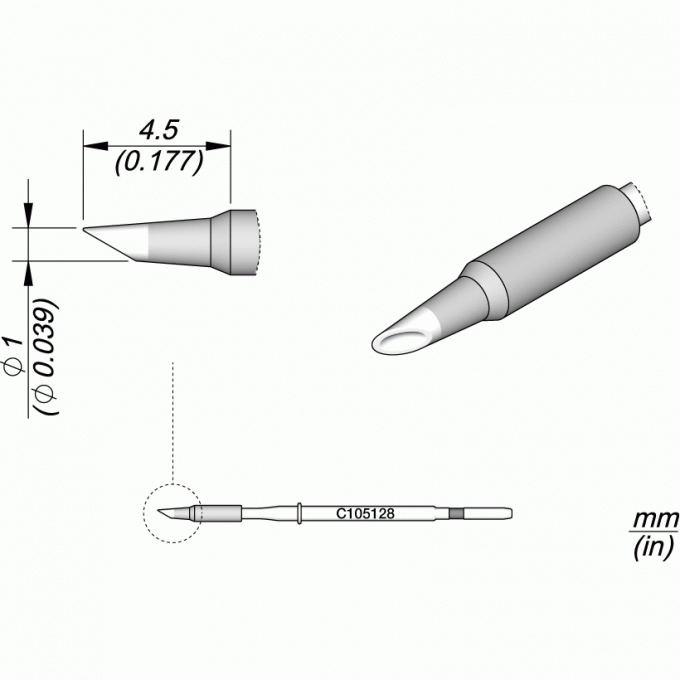 Паяльное жало JBC C105 миниволна для NT105 Nano и NP105 Nano 12A000104