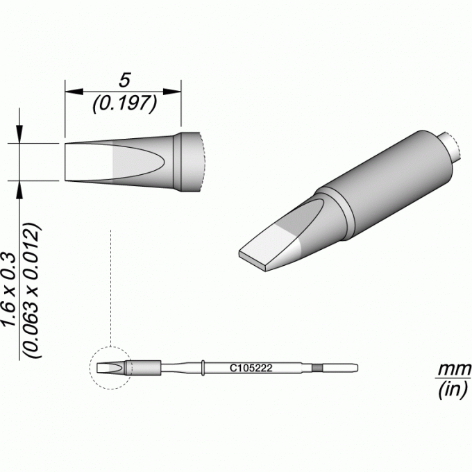 Жало паяльное прямое зубило JBC C105 для NT105 Nano и NP105 Nano 1.6x0 12A000105