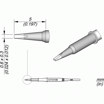 Паяльное жало JBC C115 прямое зубило 0.6x0 12A000109