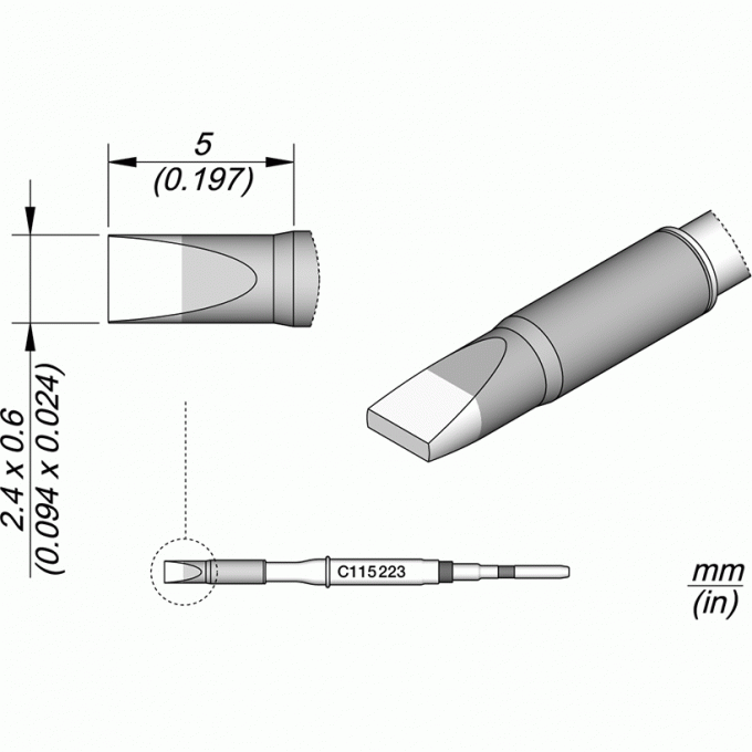 Паяльное жало JBC C115 прямое зубило 2.4x0 12A000133