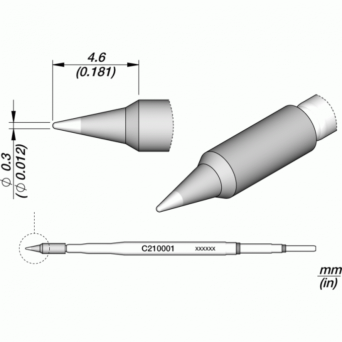 Жало паяльное коническое прямое JBC C210 ⌀0.3 × 4,6 мм 12A000148