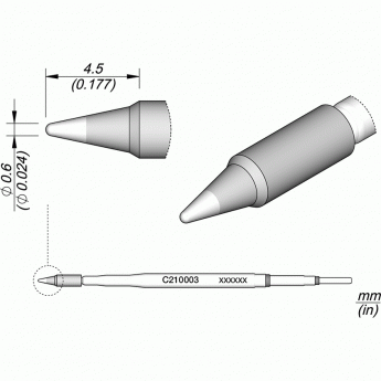 Жало коническое прямое JBC C210 ⌀0.6 ×4.5 мм 12A000150