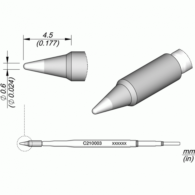 Жало коническое прямое JBC C210 ⌀0.6 ×4.5 мм 12A000150
