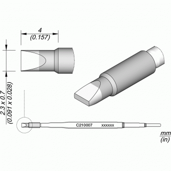Жало JBC C210 прямое зубило ⌀2.3 × 0.7 × 4 мм 12A000154