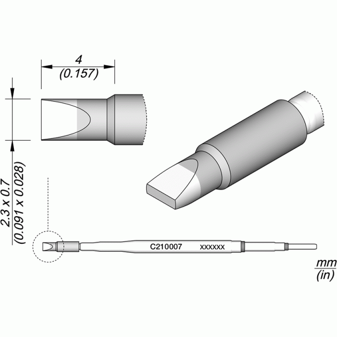 Жало JBC C210 прямое зубило ⌀2.3 × 0.7 × 4 мм 12A000154