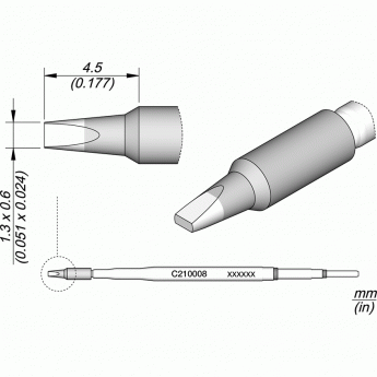 Жало JBC C210 прямое зубило ⌀1.3 × 0.6 × 4,5 мм 12A000155