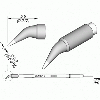 Паяльное жало JBC C210 коническое изогнутое ⌀0.3 × 5.5 мм 12A000157