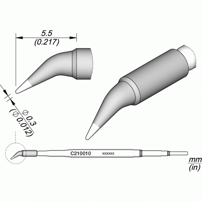 Паяльное жало JBC C210 коническое изогнутое ⌀0.3 × 5.5 мм 12A000157