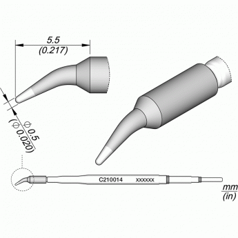Паяльное жало JBC C210 коническое изогнутое ⌀0.5 × 5,5 мм 12A000160