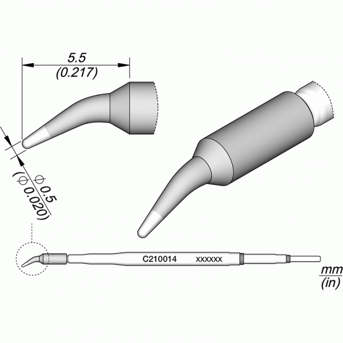 Паяльное жало JBC C210 коническое изогнутое ⌀0.5 × 5,5 мм 12A000160