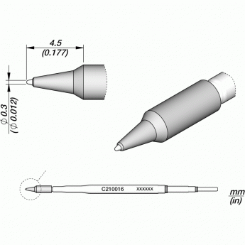 Паяльное жало JBC C210 прямое коническое ⌀0.3 × 4.5 мм 12A000162