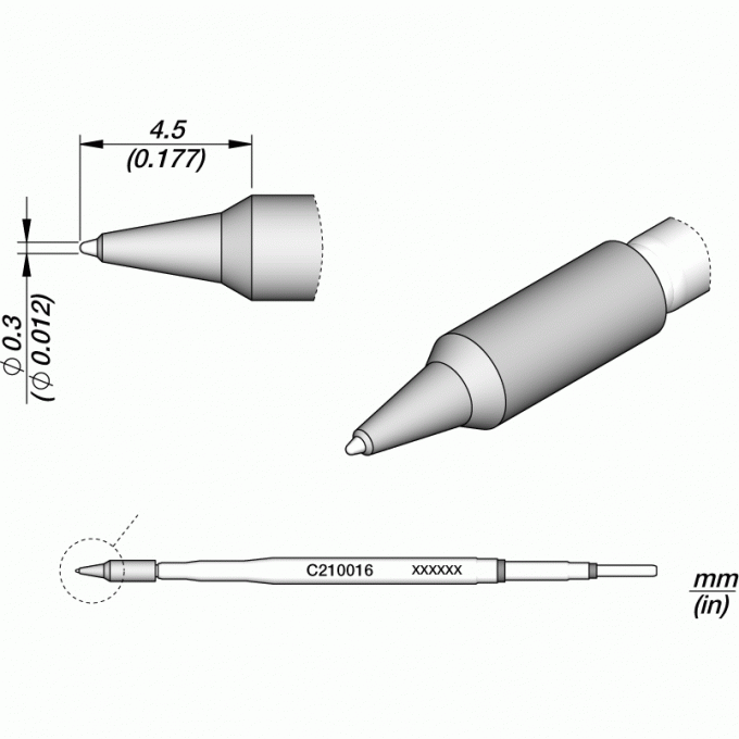 Паяльное жало JBC C210 прямое коническое ⌀0.3 × 4.5 мм 12A000162