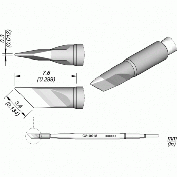 Жало JBC C210 косой нож 0.3x3.4x7.6 мм 12A000164