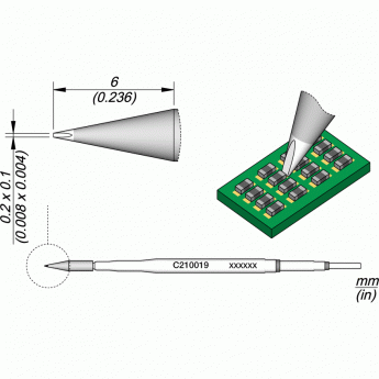 Жало JBC C210 прямое зубило ⌀0.2 × 0.1 × 6 мм 12A000165