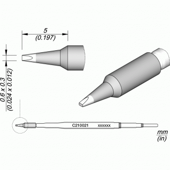 Жало для паяльника JBC C210 прямое зубило ⌀0.6 × 0,3 × 5мм 12A000167