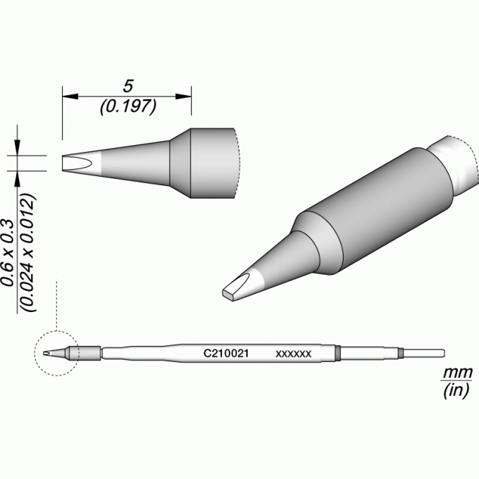 Жало для паяльника JBC C210 прямое зубило ⌀0.6 × 0,3 × 5мм 12A000167