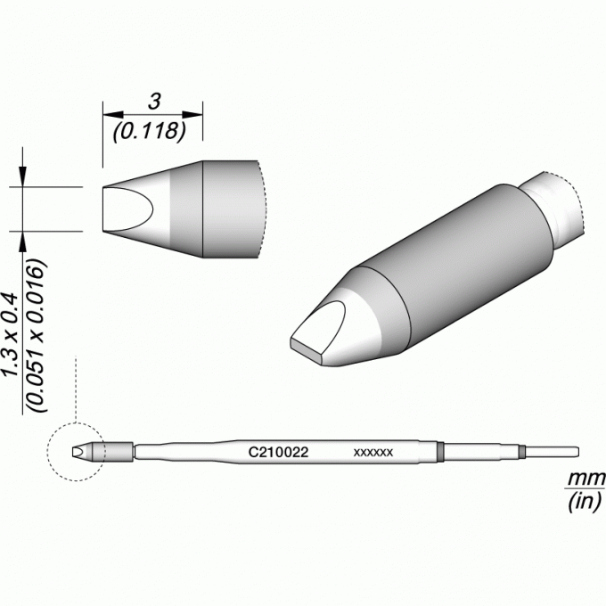 Жало для паяльника JBC C210 прямое зубило ⌀1.3 × 0.4 × 3 мм 12A000168