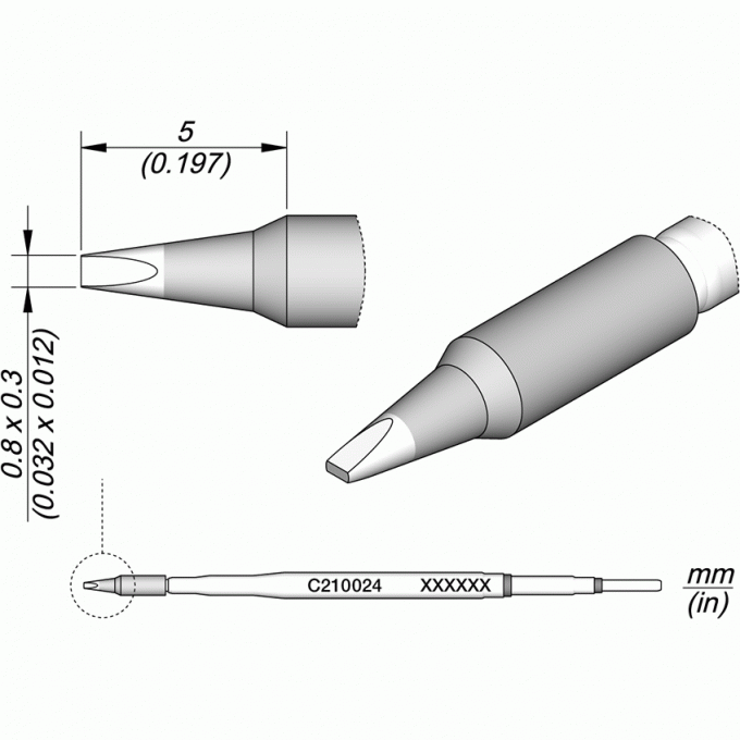 Паяльное жало JBC C210 прямое зубило 0.8x0 12A000170