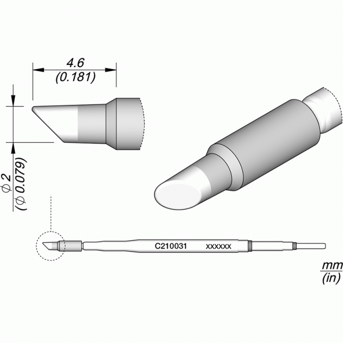 Жало коническое со скосом JBC C210 ⌀2 × 4,6 мм 12A000176