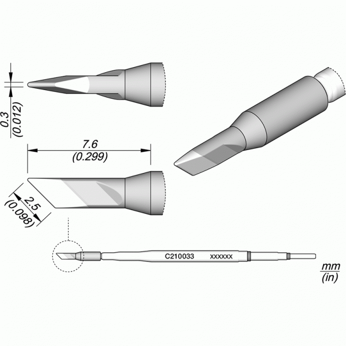 Паяльное жало JBC C210 косой нож 0.3x2.5x7.6 мм 12A000177