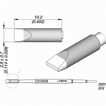 Жало прямое зубило JBC C210 10.2 × 2.9 × 0.7 мм 12A000181