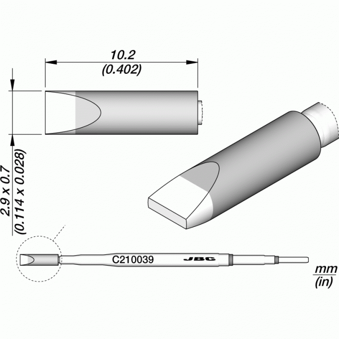 Жало прямое зубило JBC C210 10.2 × 2.9 × 0.7 мм 12A000181