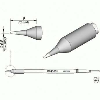 Жало для паяльника JBC C245 прямое коническое ⌀0.6 × 9 мм 12A000183