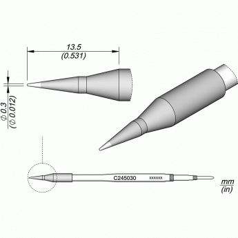 Жало для паяльника JBC C245 коническое прямое ⌀0.3 × 13.5 мм 12A000191