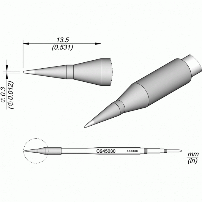 Жало для паяльника JBC C245 коническое прямое ⌀0.3 × 13.5 мм 12A000191