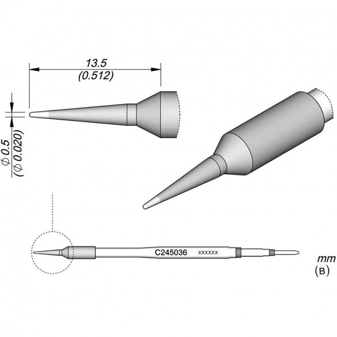 Жало коническое прямое JBC C245 ⌀0.5 × 13.5 мм 12A000194