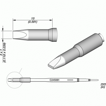Жало JBC C245 прямое зубило для паяльников T245G, T245, T245P, T245N 12A000200