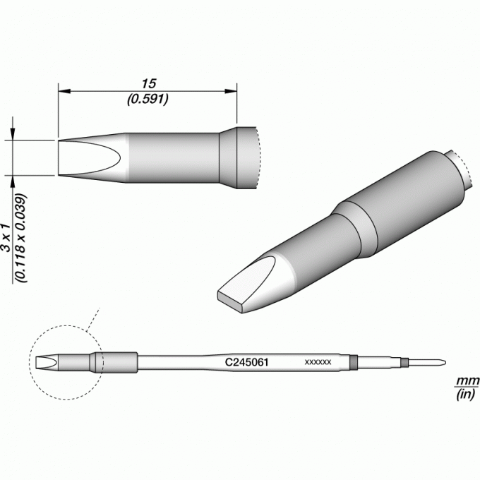 Жало JBC C245 прямое зубило для паяльников T245G, T245, T245P, T245N 12A000200