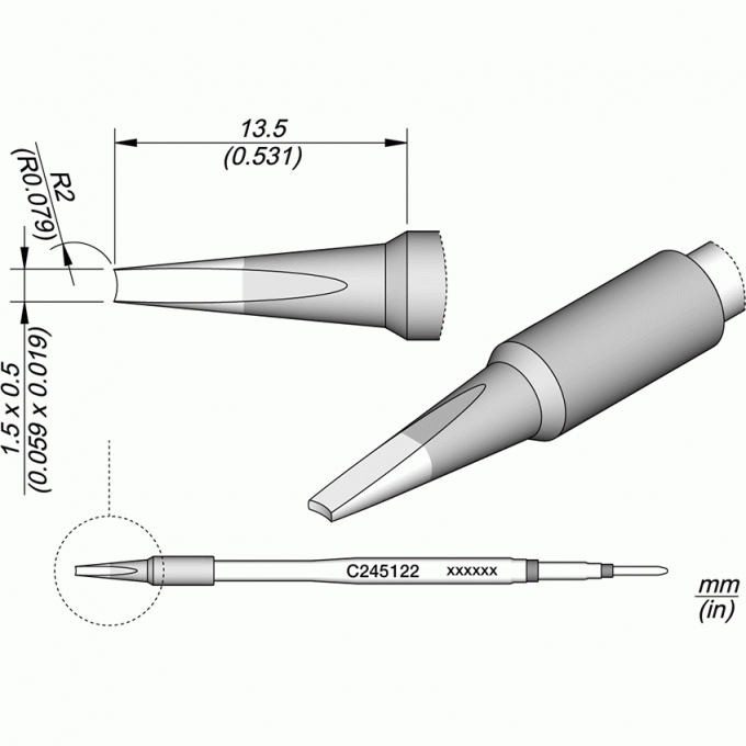 Жало для пайки контактов JBC C245 прямое 1.25x0.5x13.5 мм 12A000213