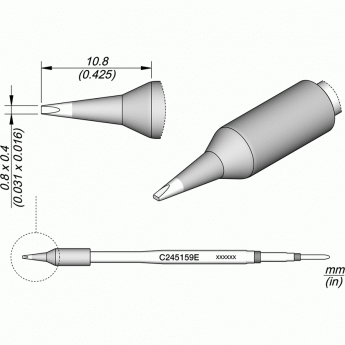 Жало JBC C245E клиновидное прямое 0.8x0.4x10.8 мм 12A000225