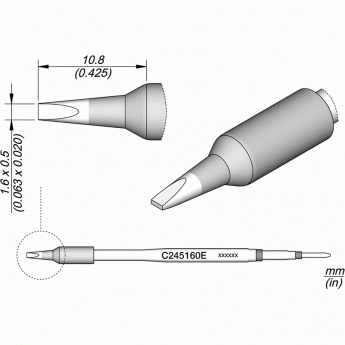 Жало для паяльника JBC C245E клиновидное прямое 1.6x0.5x10.8 мм 12A000226