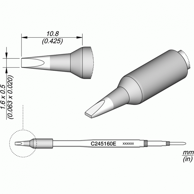 Жало для паяльника JBC C245E клиновидное прямое 1.6x0.5x10.8 мм 12A000226