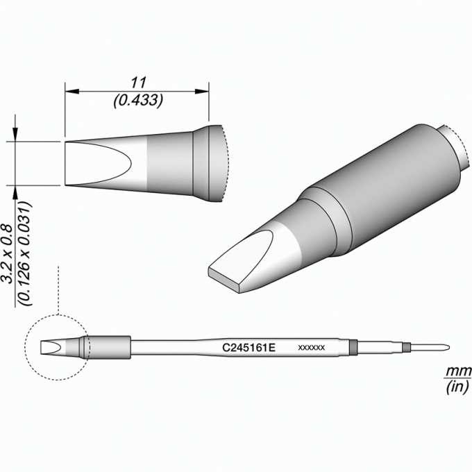 Жало для паяльника JBC C245E клиновидное прямое 3.2x0 12A000227