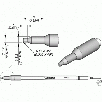 Паяльный наконечник JBC C245 прямой конический ⌀1.7 мм для T245G, T245, T245P, T245N 12A000229