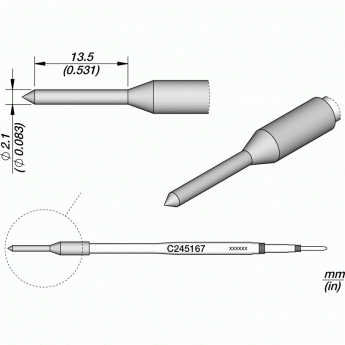 Паяльный наконечник JBC C245 прямой конический ⌀2.1 × 13.5мм 12A000230