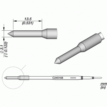 Паяльный наконечник JBC C245 прямой конусообразный ⌀3.1 мм для T245G, T245, T245P, T245N 12A000231
