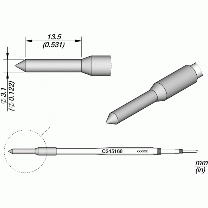 Паяльный наконечник JBC C245 прямой конусообразный ⌀3.1 мм для T245G, T245, T245P, T245N 12A000231
