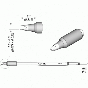 Жало для паяльника JBC C245 прямое зубило 1.8x0.5x8.1 мм 12A000233