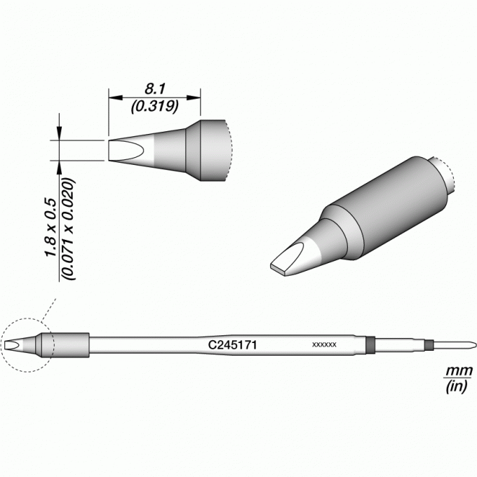 Жало для паяльника JBC C245 прямое зубило 1.8x0.5x8.1 мм 12A000233