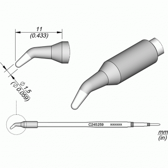 Паяльное жало коническое изогнутое JBC C245 для T245G, T245, T245P, T245N 12A000243