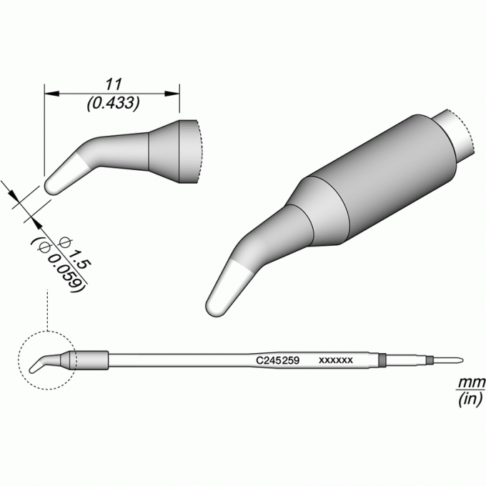 Паяльное жало коническое изогнутое JBC C245 для T245G, T245, T245P, T245N 12A000243