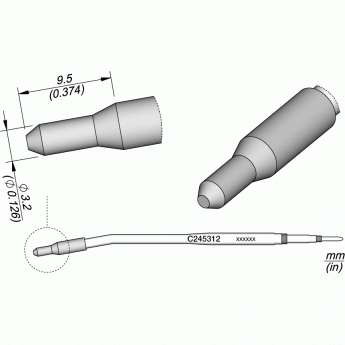 Паяльный наконечник прямой JBC C245 для паяльников T245G, T245, T245P, T245N, ⌀3.2 × 9.5 мм 12A000248
