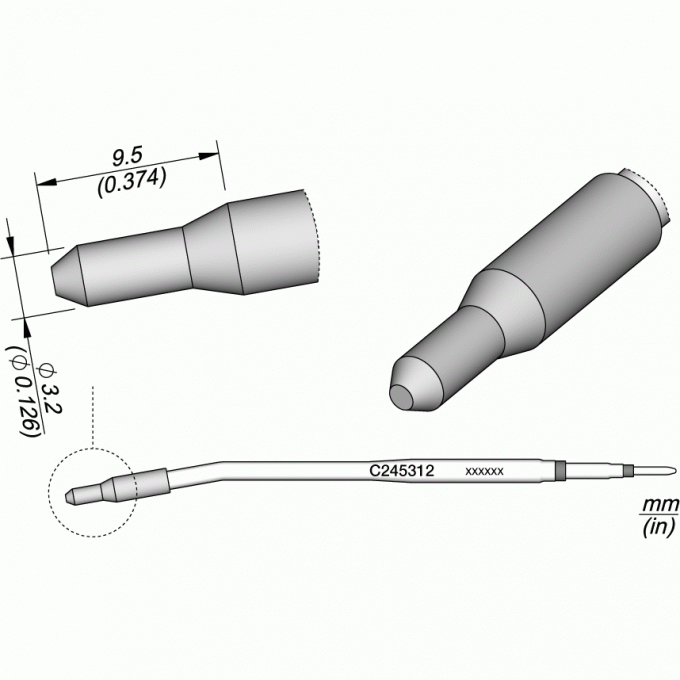 Паяльный наконечник прямой JBC C245 для паяльников T245G, T245, T245P, T245N, ⌀3.2 × 9.5 мм 12A000248